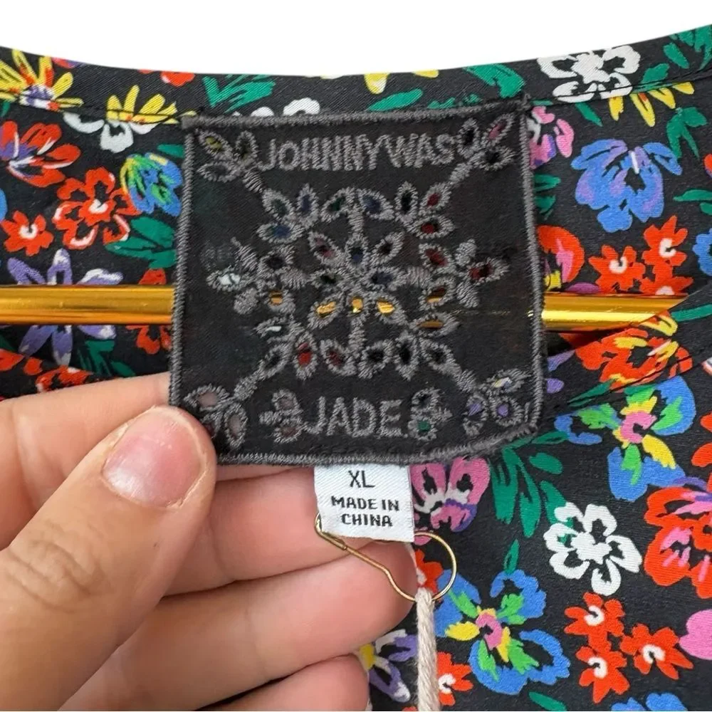 Johnny Was Jade NWT Dark Floral Puff Balloon Sleeve RISA POPLIN‎ BLOUSE XL